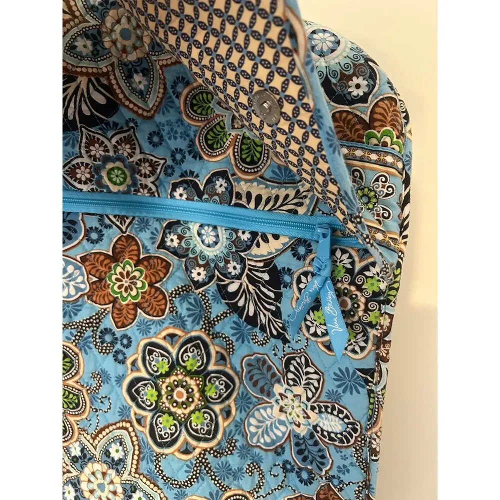 Vera Bradley Retired Bali Blue Brown Paisley Floral Hanging Quilted Garment Bag